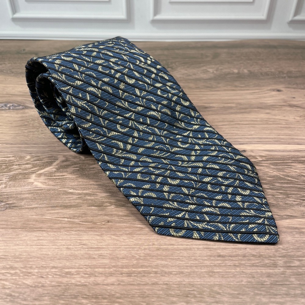 Robert Talbott Best of Class Nordstrom Necktie‎ Blue Gold Floral Pattern Necktie
